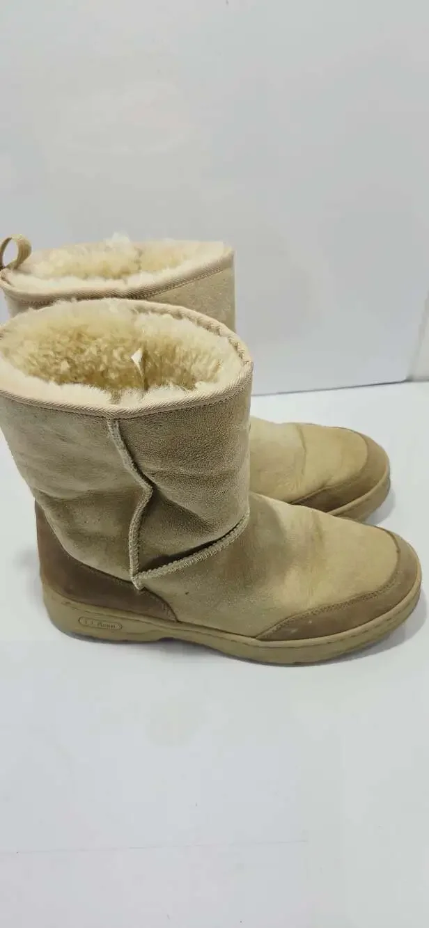 L.L. Bean Women's Suede Shearling Lined Winter Boots Tan Size 9 Medium
